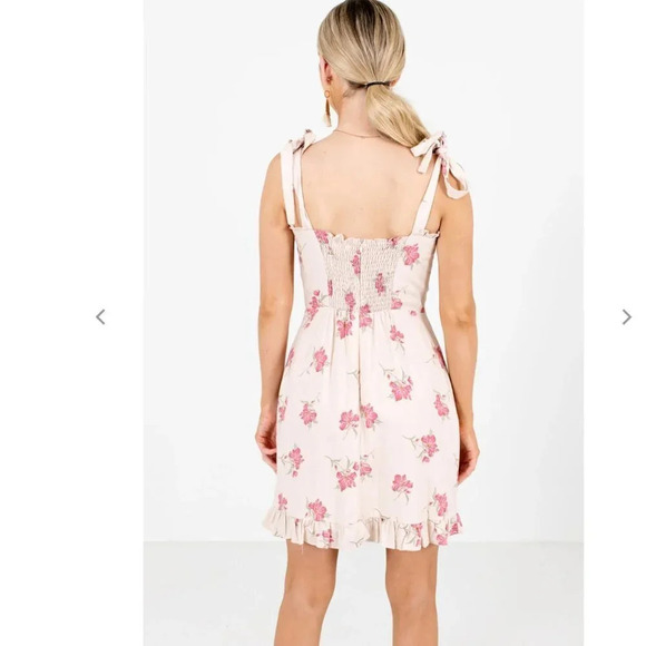 Storia Spring Fling Floral Ruffle Mini Dress Linen Rayon Size Medium - Picture 3 of 9